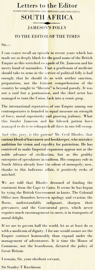 Letter to The Times on South Africa, 1895